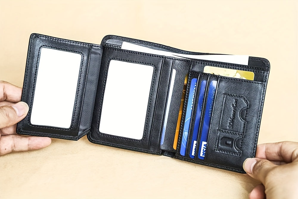 Genuine Leather Men's Wallet with Blessing Card Set, RFID Blocking, Ultra-Thin, Top-Grain Cowhide, Compact Multi-Function ID and Credit Card Holder, Christmas Valentine's Day Father's Day Gift
