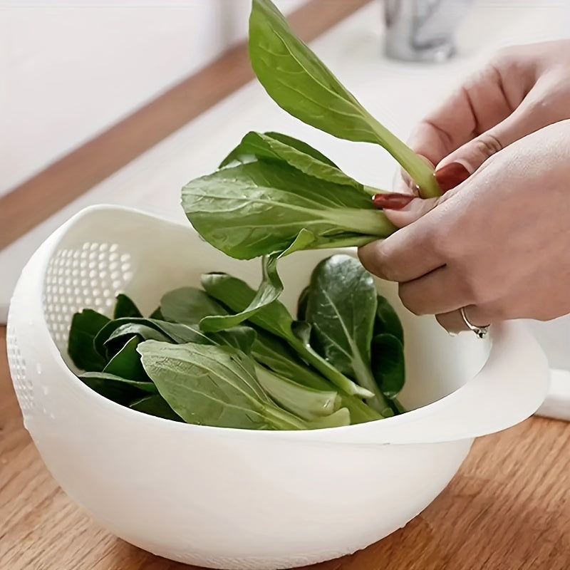 1pc Multi-Functional Kitchen Washing Basket Basin - Food-Safe Plastic with Drain Holes for Efficient Draining, Rinsing Rice, Vegetables & Fruits - Space-Saving Design for Small Kitchens & Dishwashing