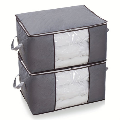 [Large Storage Bag] Large Non-Woven Fabric Clothes Storage Organizer Bag | Clear View Window & Secure Zipper Closure | Multi-Purpose Garment Protector for Blankets, Comforters, Seasonal Clothing Storage, Under-Bed Storage