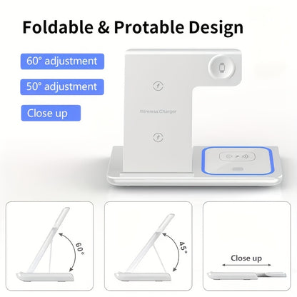 TIMESS-Wireless Charging Station 3-in-1 Standard 15W Fast Mag-Safe Charger Stand with QC3.0 Adapter, Suitable for iPhone 15 14 13 12 11 X 8 Pro Max/Pro/Mini/Plus, iWatch Ultra 9/8 7/6/5/4/3/2, AirPods 3/2
