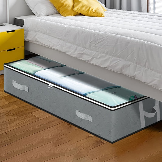 Under-Bed Storage Box with Flip-Top Lid - Durable Non-Woven Fabric Organizer for Blankets, Clothes & Bedding | Multi-Purpose Space-Saving Design, Dust-Resistant Contemporary Bedside Storage Solution, Bedroom Organizers And St