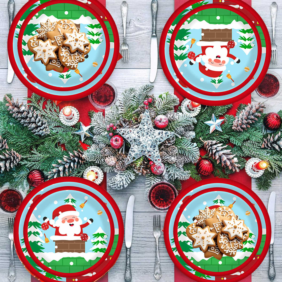 Christmas Paper Plates And Cups Set Decorations For 10 Guests Santa Claus Elk Pattern Plates And Cups For Winter Holiday Christmas Party Decorations