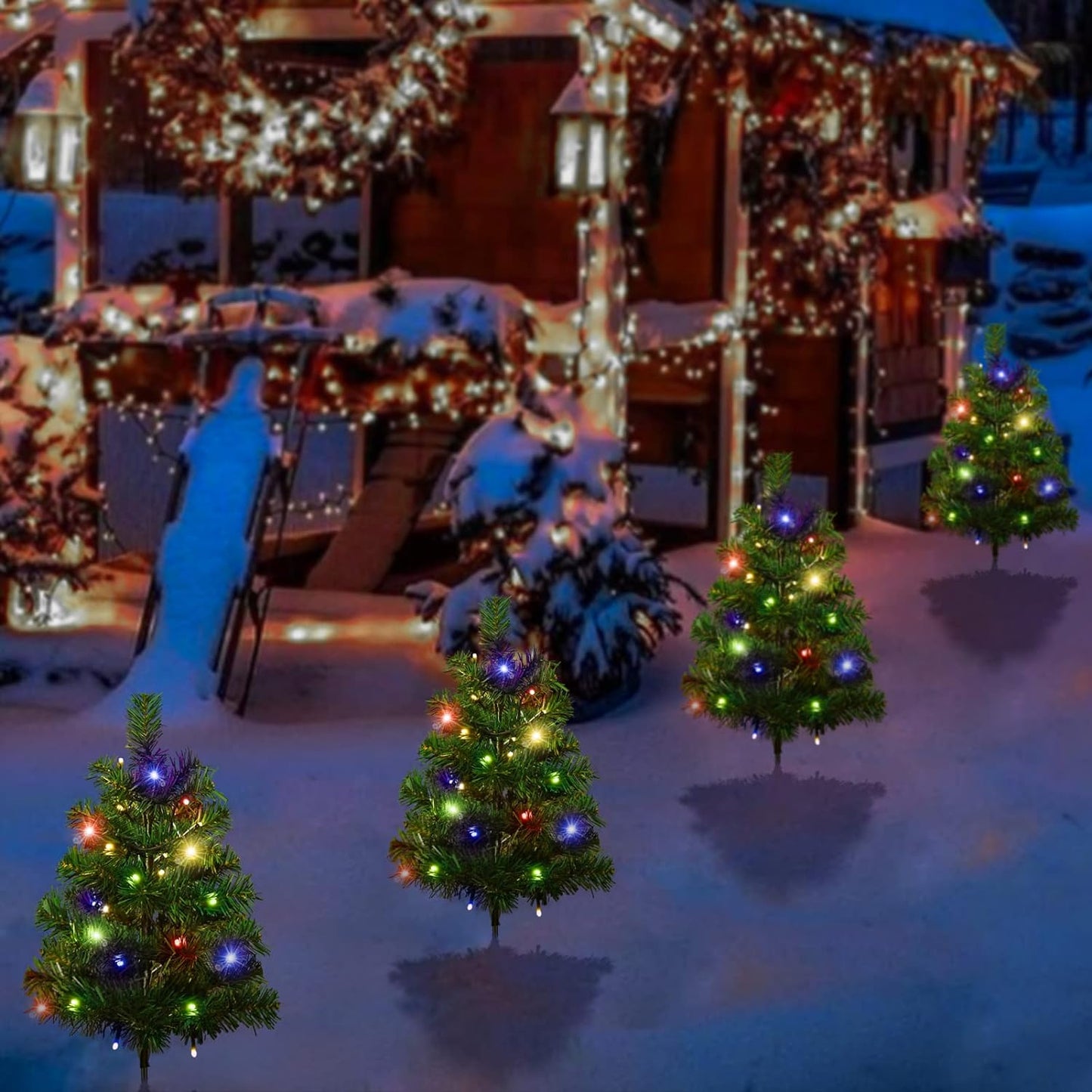 2 Packs Solar Christmas Tree, Solar Powered Pathway Christmas Tree With Multicolored LED Lights, So