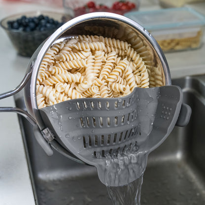 1pc Clip On Strainer for All Pots and Pans | Plastic Pasta Strainer Clip on Food Strainer for Meat Vegetables Fruit Kitchen Colander by ABERZEY