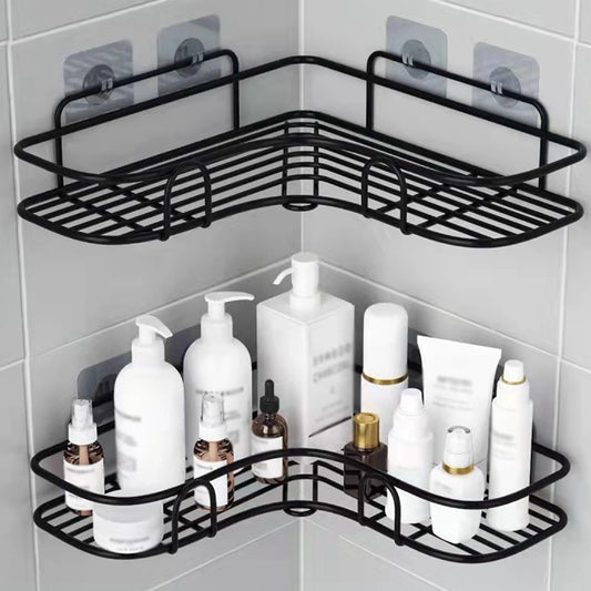 1pc Heavy-Duty Cast Iron No-Drill Corner Shelf Suitable for Bathroom, Wall-Mounted Curved Shower Shelf with Space-Saving Curved, Corner Storage Unit for Bathtub/Shower, Installation for Small Bathrooms (No Assembly Required),
