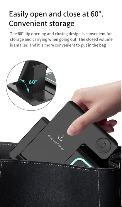TIMESS-Wireless Charging Station 3-in-1 Standard 15W Fast Mag-Safe Charger Stand with QC3.0 Adapter, Suitable for iPhone 15 14 13 12 11 X 8 Pro Max/Pro/Mini/Plus, iWatch Ultra 9/8 7/6/5/4/3/2, AirPods 3/2