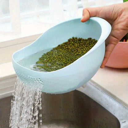 1pc Multi-Functional Kitchen Washing Basket Basin - Food-Safe Plastic with Drain Holes for Efficient Draining, Rinsing Rice, Vegetables & Fruits - Space-Saving Design for Small Kitchens & Dishwashing