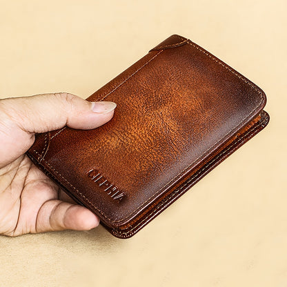 Genuine Leather Men's Wallet with Blessing Card Set, RFID Blocking, Ultra-Thin, Top-Grain Cowhide, Compact Multi-Function ID and Credit Card Holder, Christmas Valentine's Day Father's Day Gift