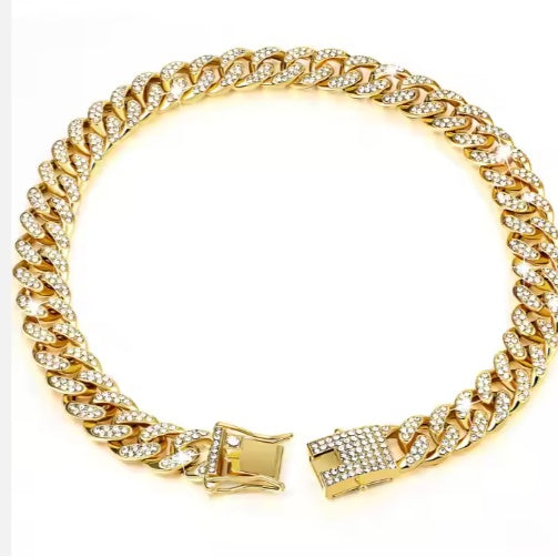 Dog Chain Sparkling Diamond Secure Metal Chain Choker For Dogs And Cats