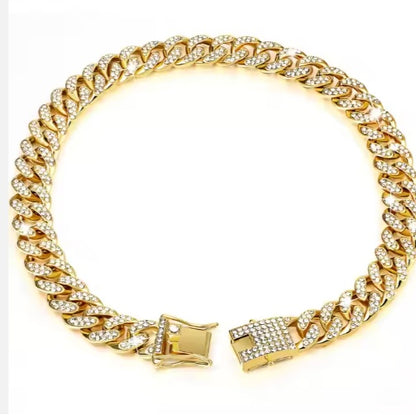 Dog Chain Sparkling Diamond Secure Metal Chain Choker For Dogs And Cats