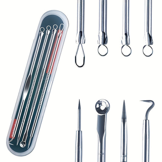 4pcs Stainless Professional Blackhead & Pimple Remover - Extraction Needles with Pore Cleanser for Use, Suitable for Skin Types ( Oily, Dry) - Skincare Device for Women & Men