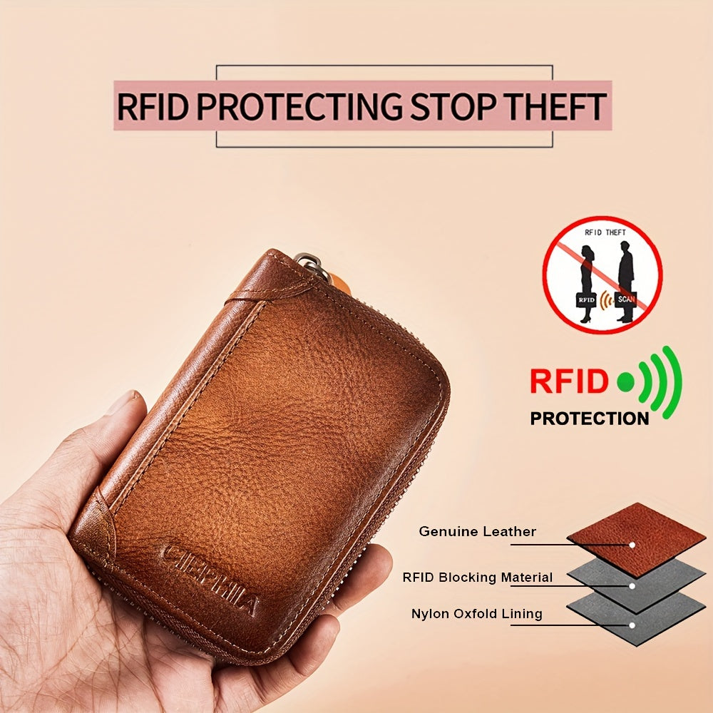 Genuine Leather Men's Wallet with Blessing Card Set, RFID Blocking, Ultra-Thin, Top-Grain Cowhide, Compact Multi-Function ID and Credit Card Holder, Christmas Valentine's Day Father's Day Gift