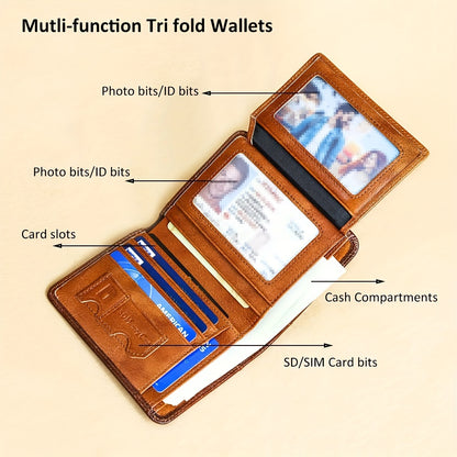 Genuine Leather Men's Wallet with Blessing Card Set, RFID Blocking, Ultra-Thin, Top-Grain Cowhide, Compact Multi-Function ID and Credit Card Holder, Christmas Valentine's Day Father's Day Gift