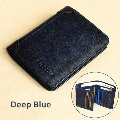 Genuine Leather Men's Wallet with Blessing Card Set, RFID Blocking, Ultra-Thin, Top-Grain Cowhide, Compact Multi-Function ID and Credit Card Holder, Christmas Valentine's Day Father's Day Gift
