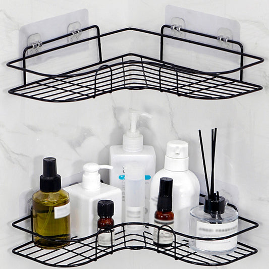 1pc Heavy-Duty Cast Iron No-Drill Corner Shelf Suitable for Bathroom, Wall-Mounted Curved Shower Shelf with Space-Saving Curved, Corner Storage Unit for Bathtub/Shower, Installation for Small Bathrooms (No Assembly Required),