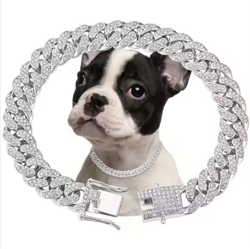 Dog Chain Sparkling Diamond Secure Metal Chain Choker For Dogs And Cats