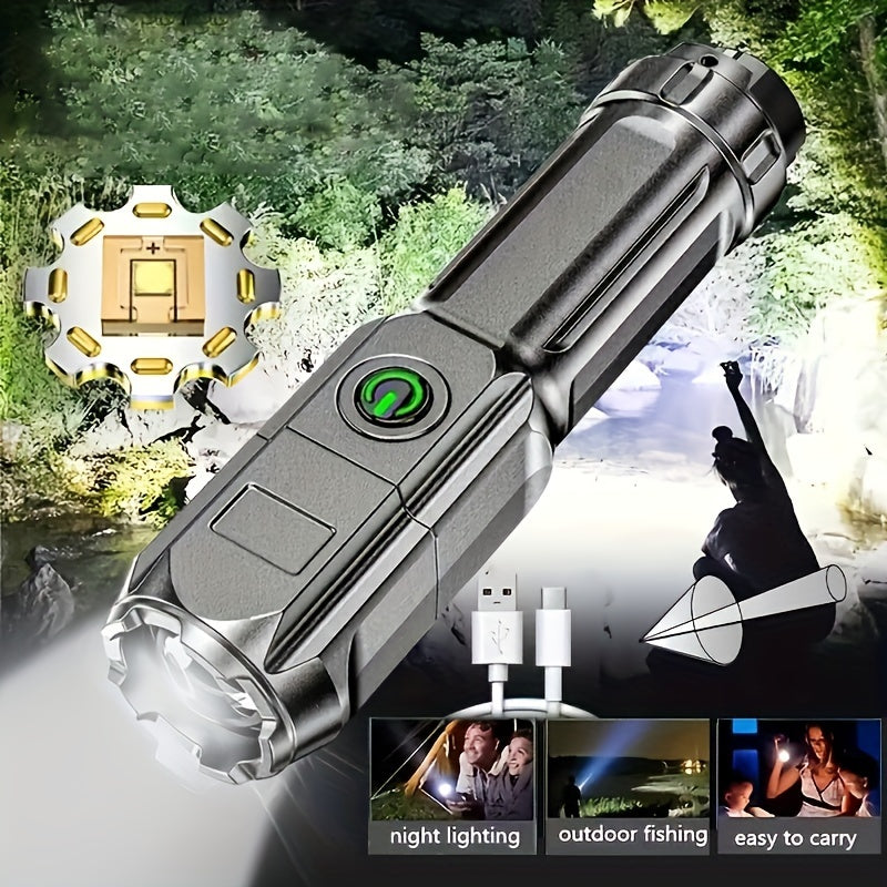ANYICE 1pc 400Mah/800Mah Ultra Bright Zoomable Torch, Compact, Rechargeable Long Range IPX4 Durable LED Flashlight, Adjustable Zoom Light for Outdoor And Home Use