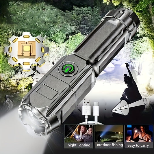 ANYICE 1pc 400Mah/800Mah Ultra Bright Zoomable Torch, Compact, Rechargeable Long Range IPX4 Durable LED Flashlight, Adjustable Zoom Light for Outdoor And Home Use