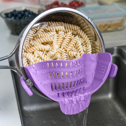 1pc Clip On Strainer for All Pots and Pans | Plastic Pasta Strainer Clip on Food Strainer for Meat Vegetables Fruit Kitchen Colander by ABERZEY