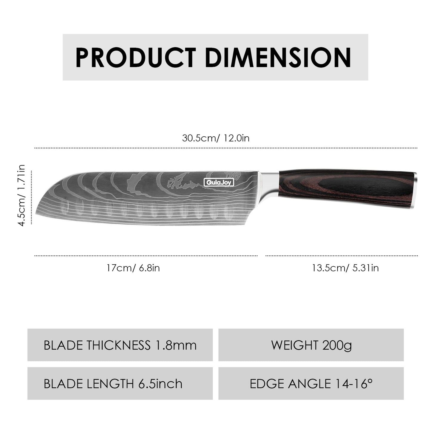 Qulajoy Santoku Knife, High Carbon Stainless Steel Chef Knife