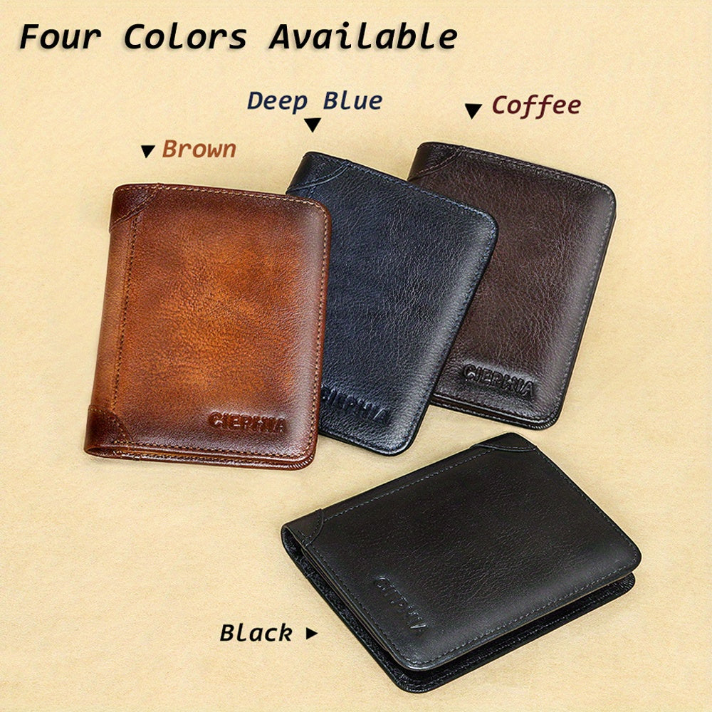 Genuine Leather Men's Wallet with Blessing Card Set, RFID Blocking, Ultra-Thin, Top-Grain Cowhide, Compact Multi-Function ID and Credit Card Holder, Christmas Valentine's Day Father's Day Gift