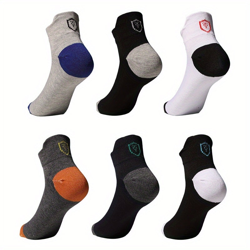 6-Pack Minimalist Casual Letter Mid-Calf Socks, Breathable Business Men's Socks