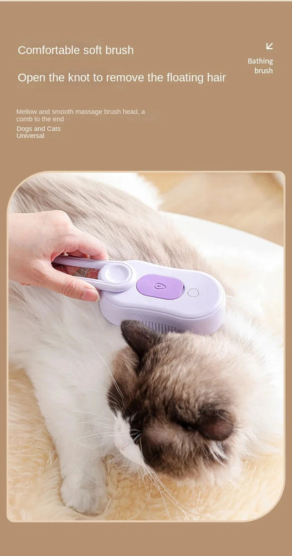 Electric Steamy Brush for Cat and Dog, Steam Brush, Electric Sprayer for Massage, Pet Grooming Tool, Shedding Combs, 3 in 1