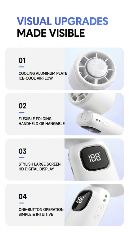 Ice Compress Cooling Fan 100 Gear Stepless Speed Foldable Portable Fan Type-C Fast Charge Metal Ice Plate Fan For Summer