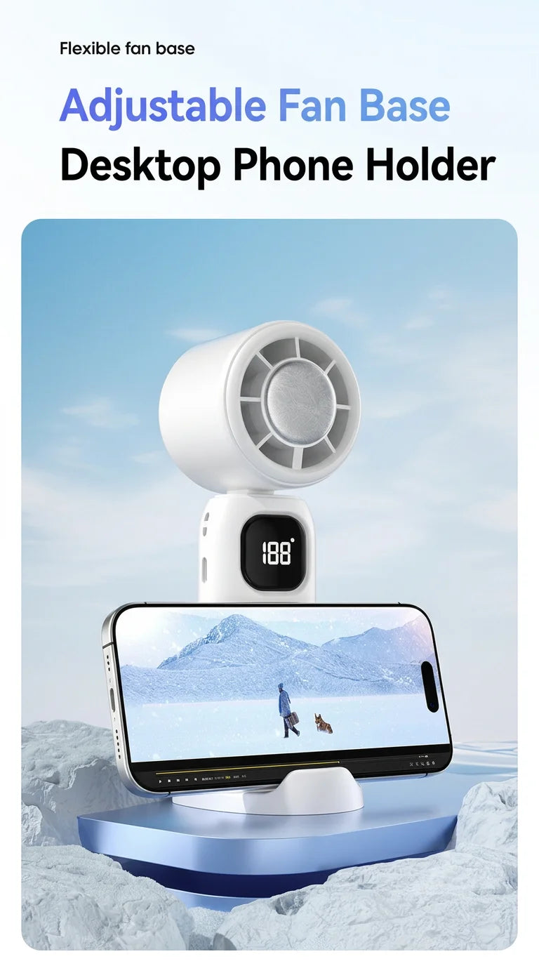 Ice Compress Cooling Fan 100 Gear Stepless Speed Foldable Portable Fan Type-C Fast Charge Metal Ice Plate Fan For Summer