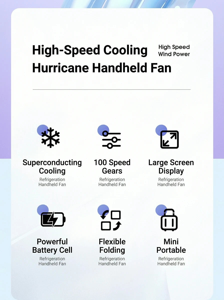 Ice Compress Cooling Fan 100 Gear Stepless Speed Foldable Portable Fan Type-C Fast Charge Metal Ice Plate Fan For Summer