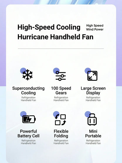 Ice Compress Cooling Fan 100 Gear Stepless Speed Foldable Portable Fan Type-C Fast Charge Metal Ice Plate Fan For Summer