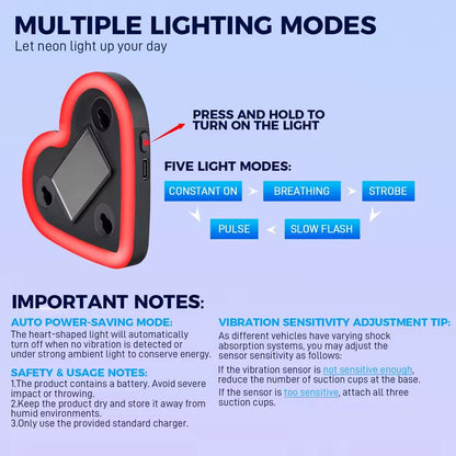 Heart Shape LED Light Solar-Powered Accent Ambient USB Charge Valentines Day Christmas New Year Gift Idea Car Interior Decor