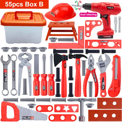 Children's Tool Set with Electric Toy Drill Kids Power Construction Toy Pretend Play Toy Tools Kit for Toddler Boys Girls Child
