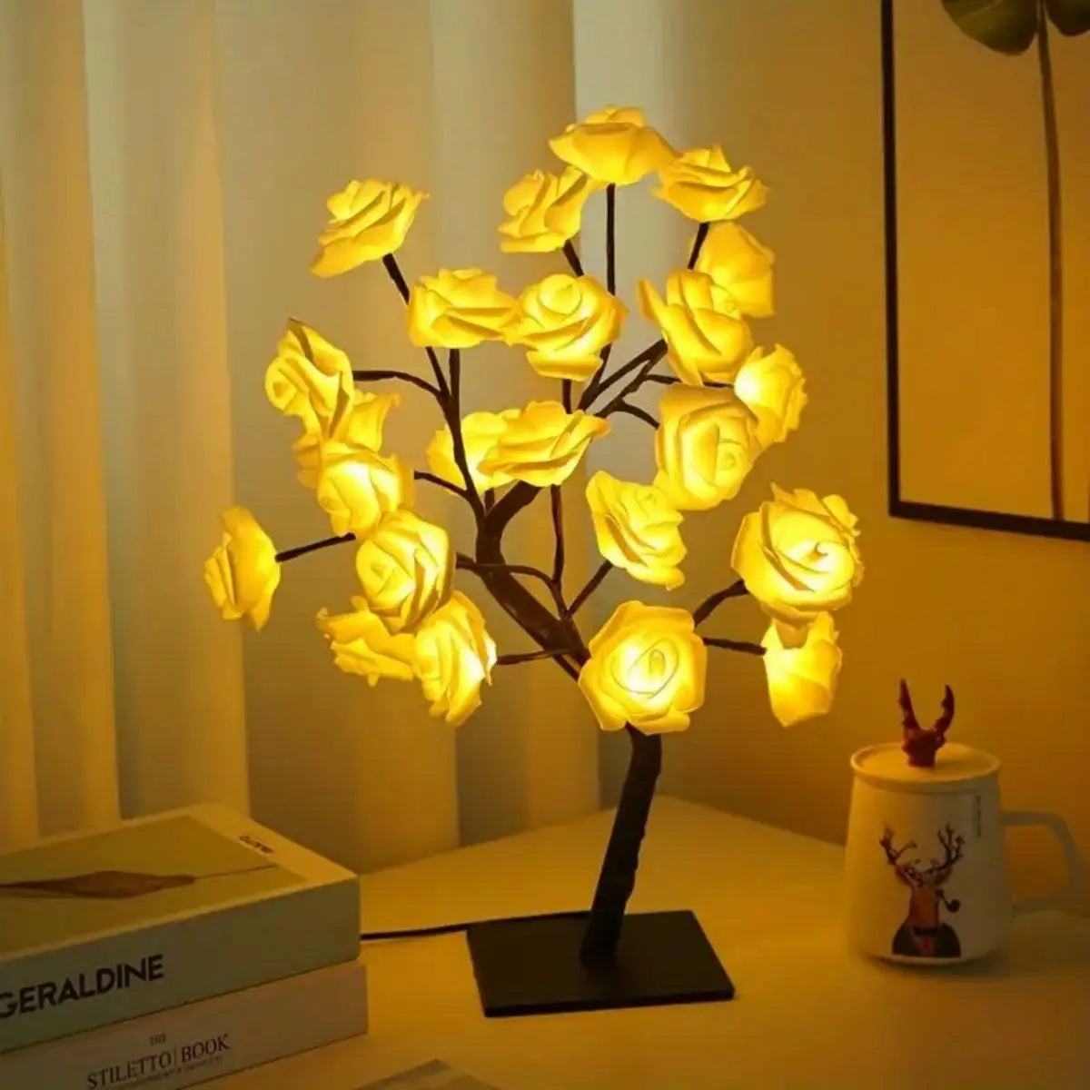 Rose Tree Lamp, Flower Lamp For Valentine's Day Wedding Decor, DIY Branches Night Lights Tree Fairy Lamp For Bedroom Home Decor