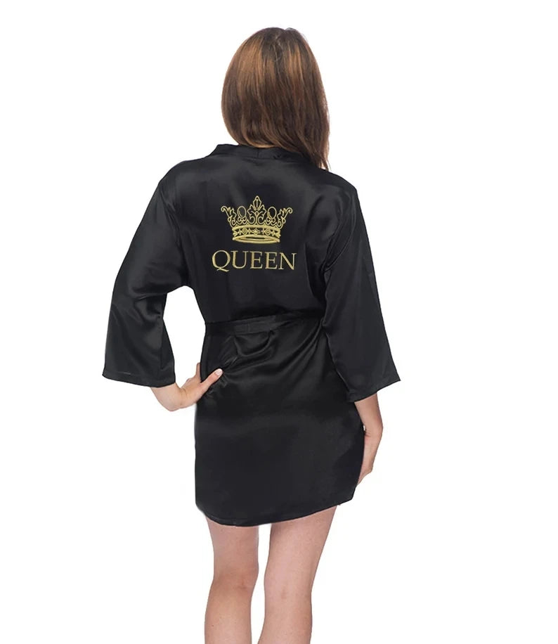 Customized Men's Bathrobe Silk Couple Set King and Queen Bath Robe Wifey and Hubby Robe Satin Valentine's Day Bathrobes Personal