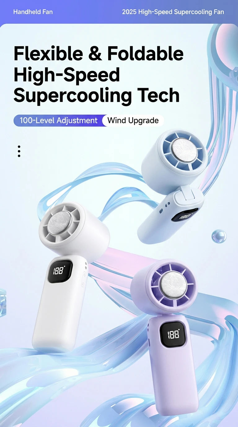 Ice Compress Cooling Fan 100 Gear Stepless Speed Foldable Portable Fan Type-C Fast Charge Metal Ice Plate Fan For Summer