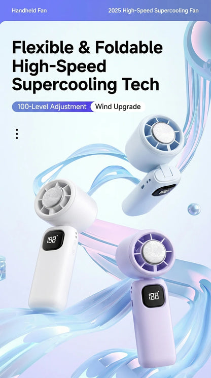 Ice Compress Cooling Fan 100 Gear Stepless Speed Foldable Portable Fan Type-C Fast Charge Metal Ice Plate Fan For Summer