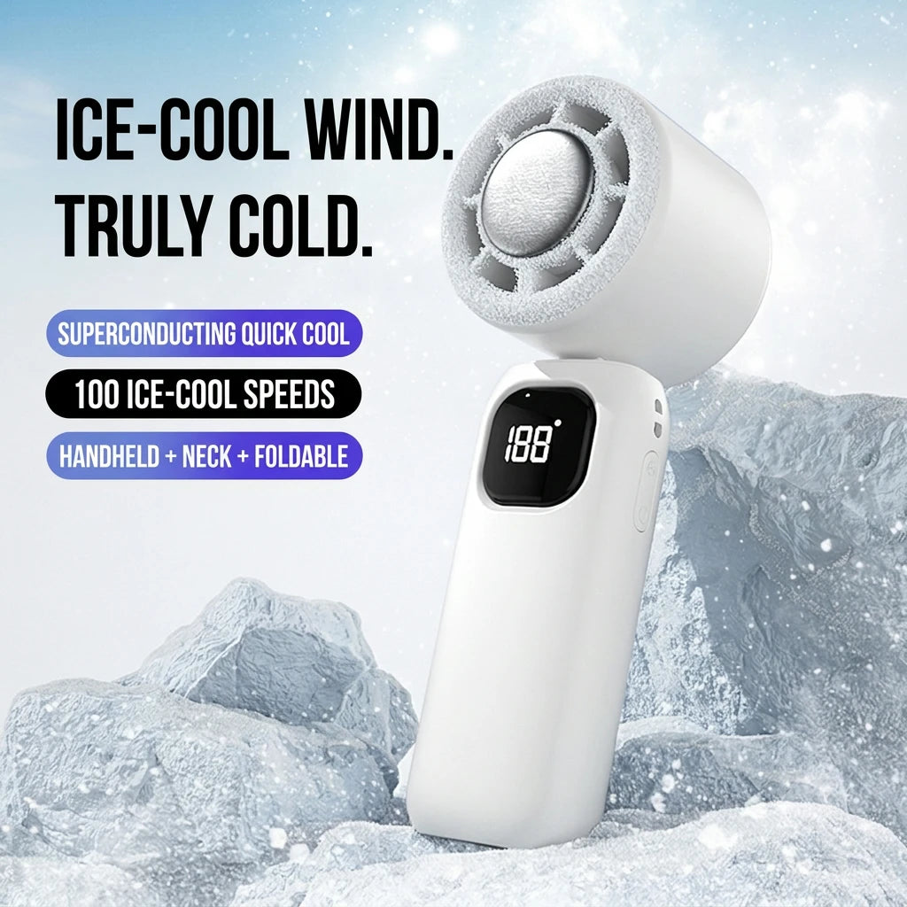 Ice Compress Cooling Fan 100 Gear Stepless Speed Foldable Portable Fan Type-C Fast Charge Metal Ice Plate Fan For Summer