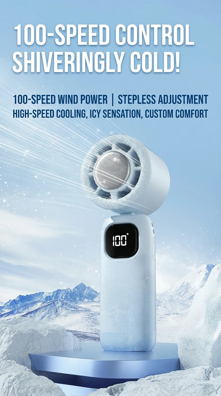 Ice Compress Cooling Fan 100 Gear Stepless Speed Foldable Portable Fan Type-C Fast Charge Metal Ice Plate Fan For Summer
