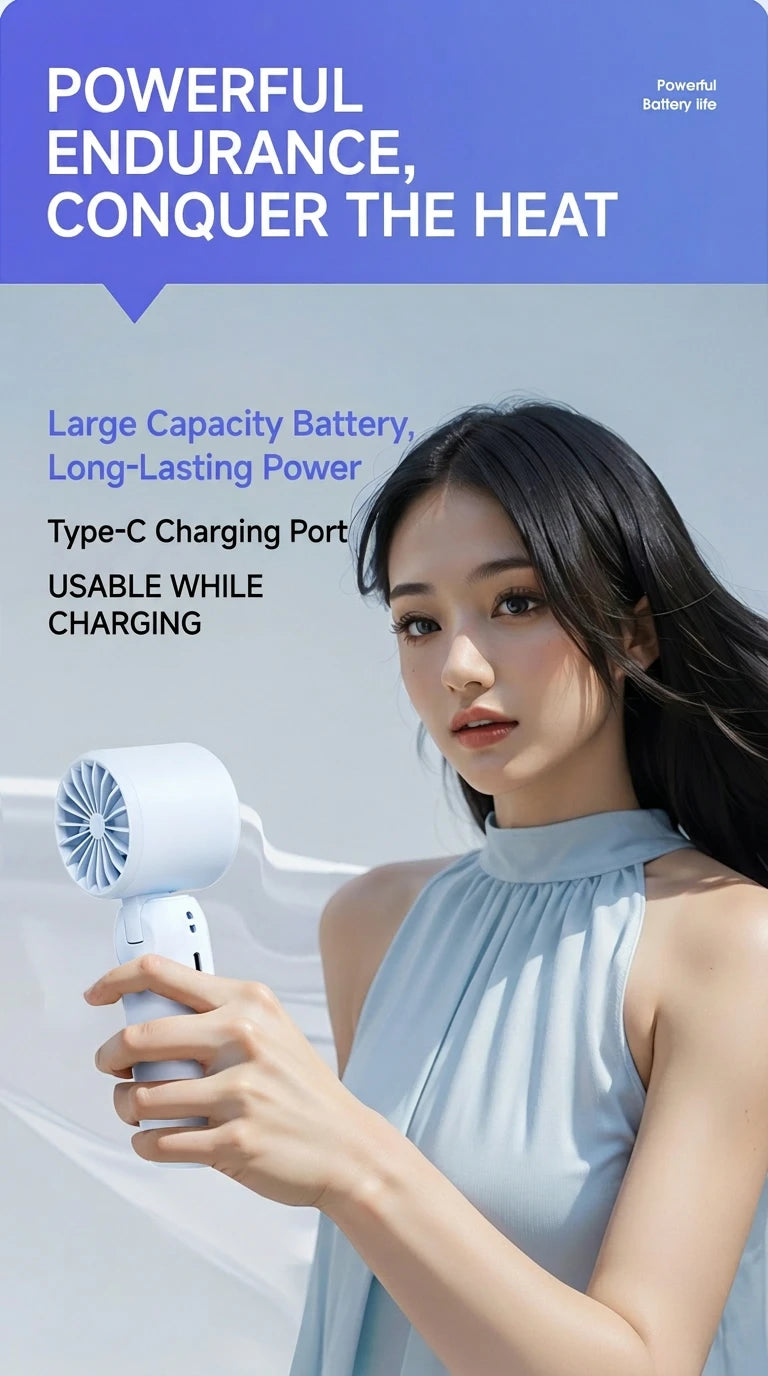 Ice Compress Cooling Fan 100 Gear Stepless Speed Foldable Portable Fan Type-C Fast Charge Metal Ice Plate Fan For Summer