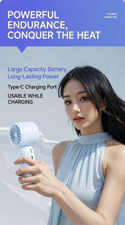 Ice Compress Cooling Fan 100 Gear Stepless Speed Foldable Portable Fan Type-C Fast Charge Metal Ice Plate Fan For Summer