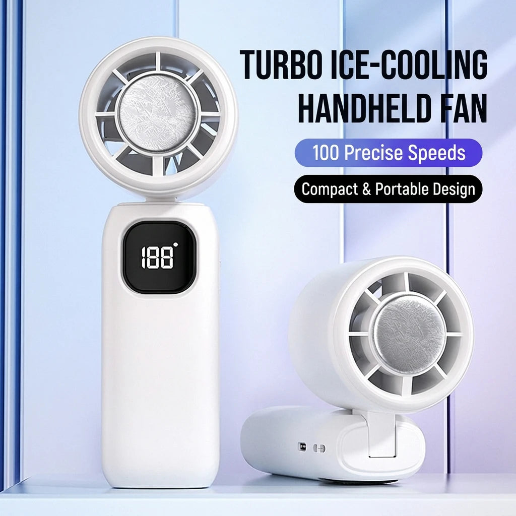Ice Compress Cooling Fan 100 Gear Stepless Speed Foldable Portable Fan Type-C Fast Charge Metal Ice Plate Fan For Summer