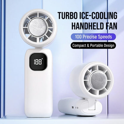 Ice Compress Cooling Fan 100 Gear Stepless Speed Foldable Portable Fan Type-C Fast Charge Metal Ice Plate Fan For Summer