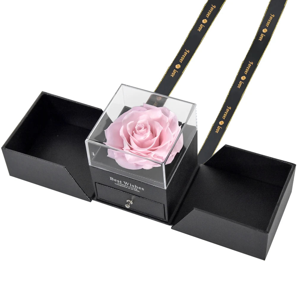 Eternal Rose Preserved Flower Proposal Jewelry Box Earrings Necklace Storage Case Forever Love Wedding Christmas Valentines Gift