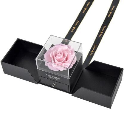 Eternal Rose Preserved Flower Proposal Jewelry Box Earrings Necklace Storage Case Forever Love Wedding Christmas Valentines Gift