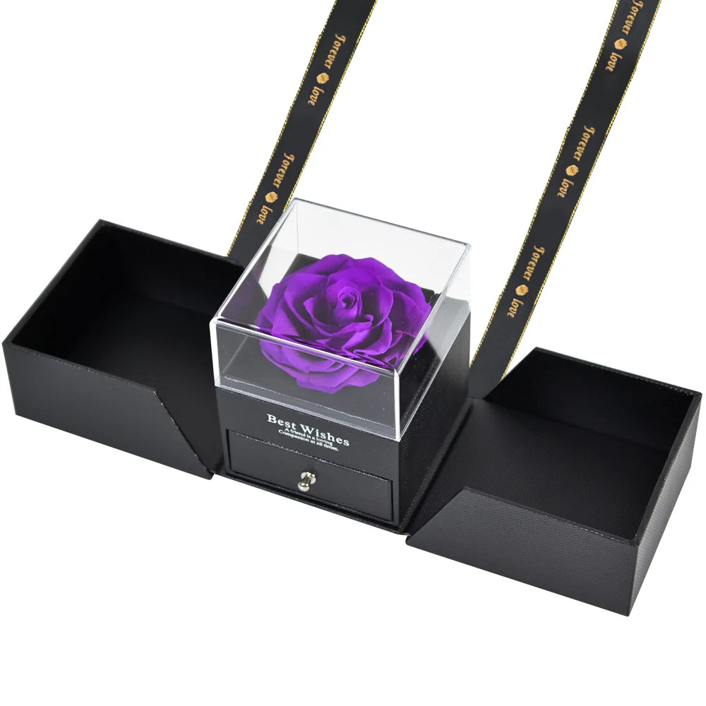 Eternal Rose Preserved Flower Proposal Jewelry Box Earrings Necklace Storage Case Forever Love Wedding Christmas Valentines Gift