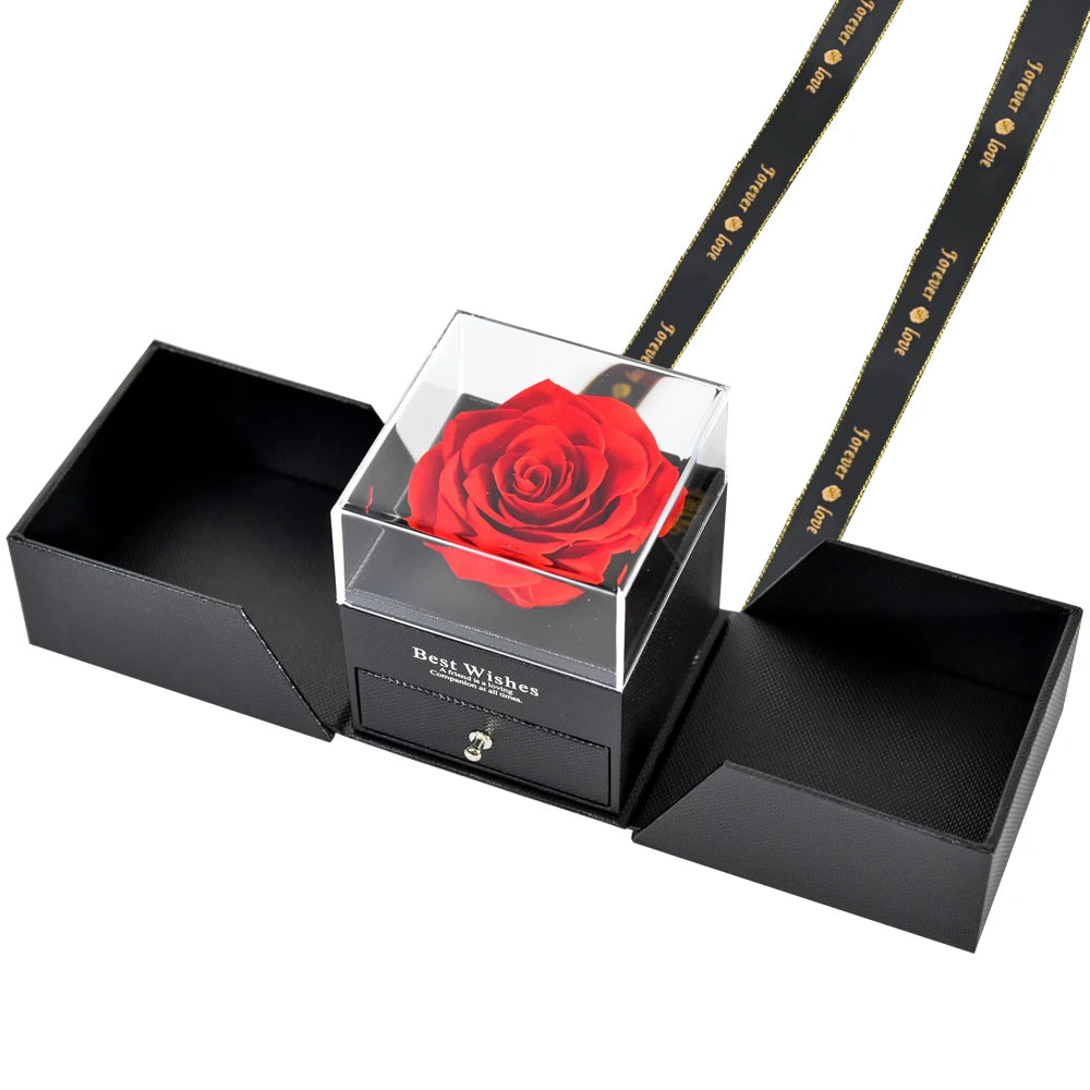 Eternal Rose Preserved Flower Proposal Jewelry Box Earrings Necklace Storage Case Forever Love Wedding Christmas Valentines Gift