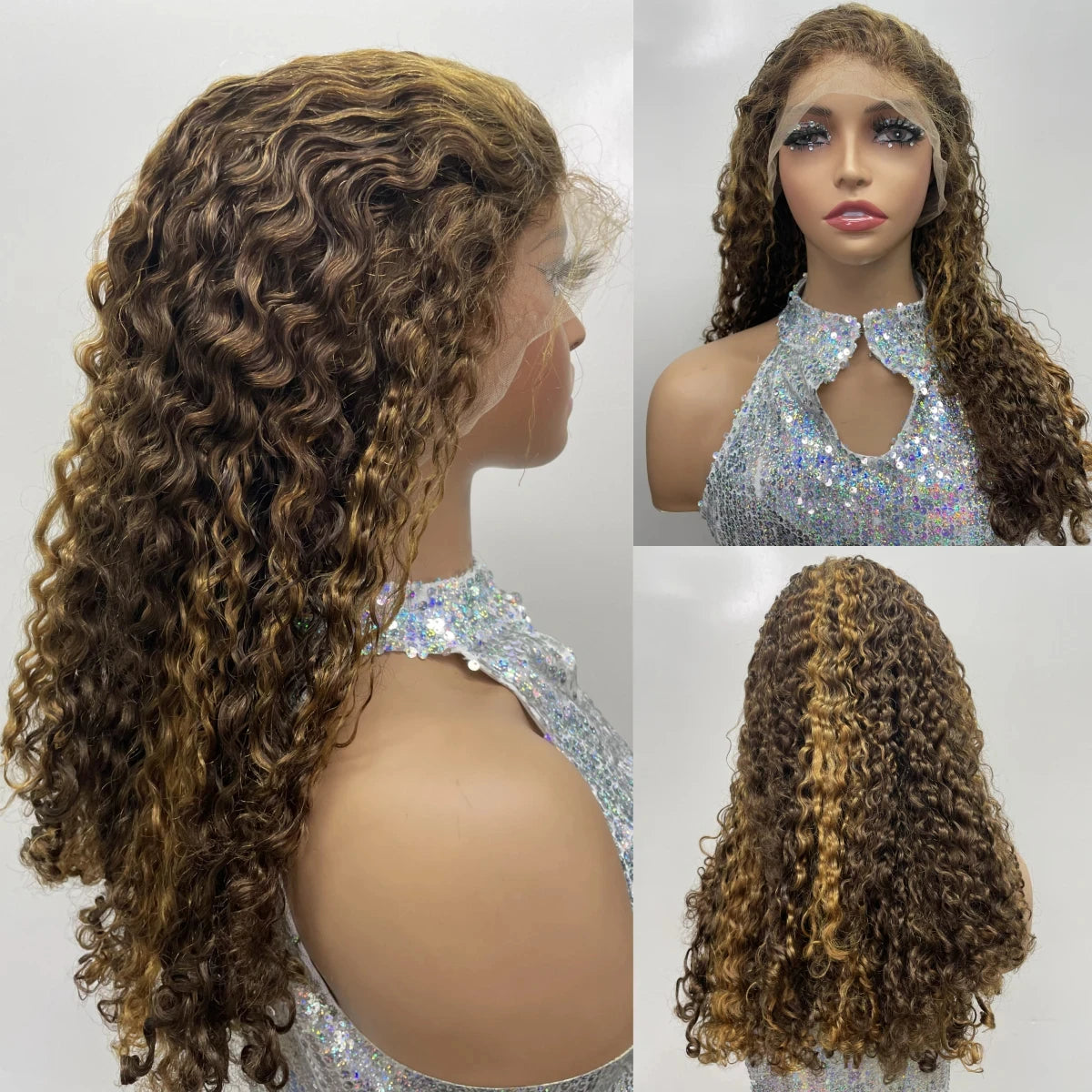 12A Brazilian Remy Human Hair 300% Density Piano Color Bouncy Curly Lace Front Wigs 13x4 Transparent Lace Frontal Long Hair