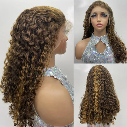12A Brazilian Remy Human Hair 300% Density Piano Color Bouncy Curly Lace Front Wigs 13x4 Transparent Lace Frontal Long Hair