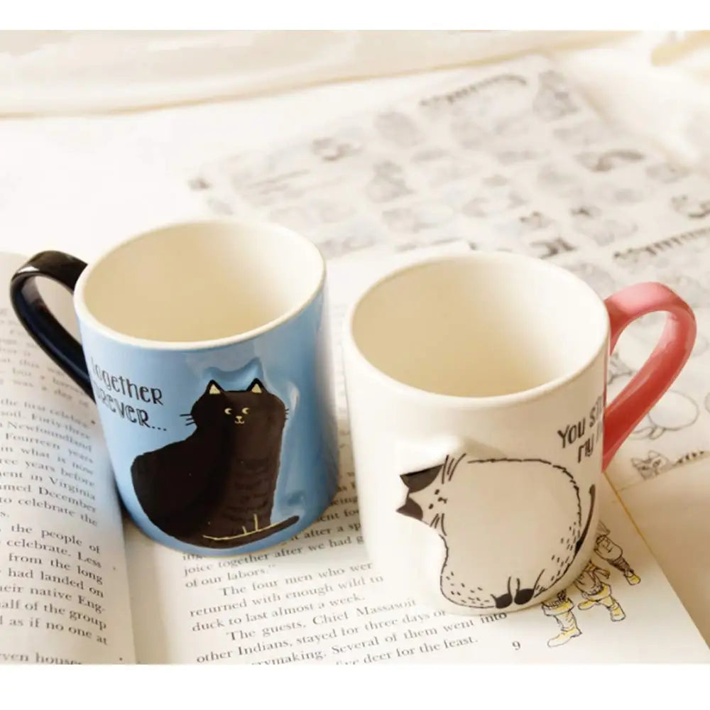 2pcs Ceramics Kiss Cat Cup Couple Mugs Lover Gift Morning  Milk Coffee Tea Breakfast Porcelain Cup Valentines Day for girl wife